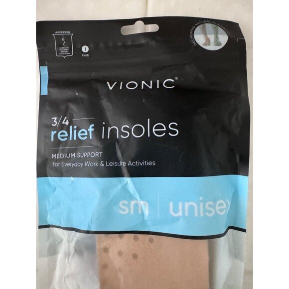 Vionic Relief Insoles 3/4 Medium Support Small W-6.5-8 M-5.5-7 Shoes Insert NWT - Picture 2 of 4